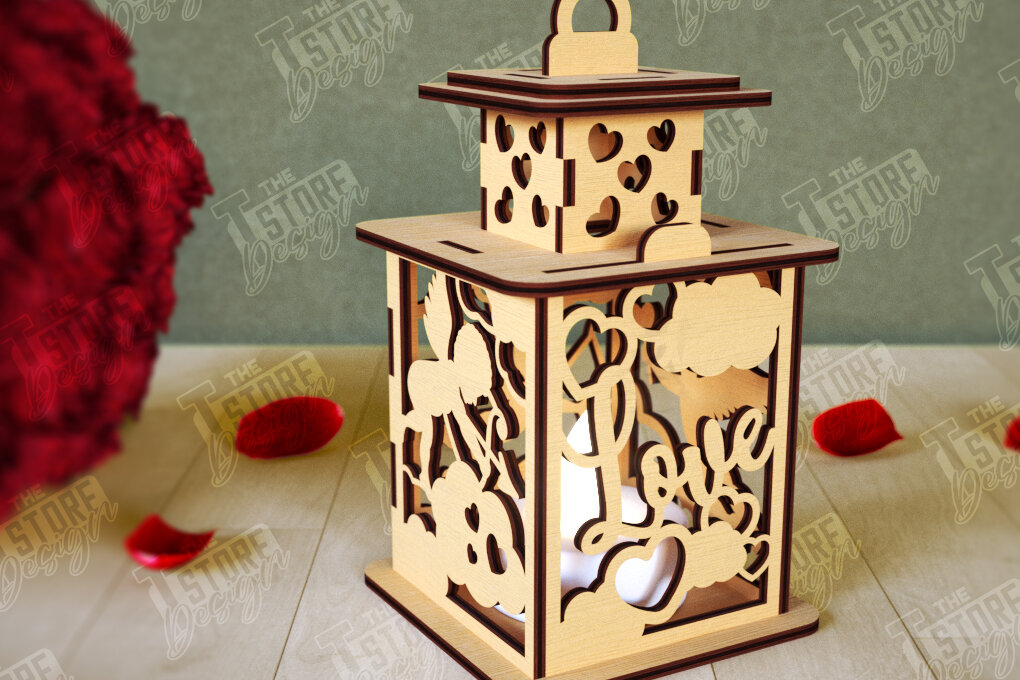 Σετ των 2 Intra απο ξύλο plywood 3mm-4mm πάχος – Φανάρι του Αγίου Βαλεντίνου | Λάμπα σκιών Δίασταση  20x20 cm INTRAFABR-110187597