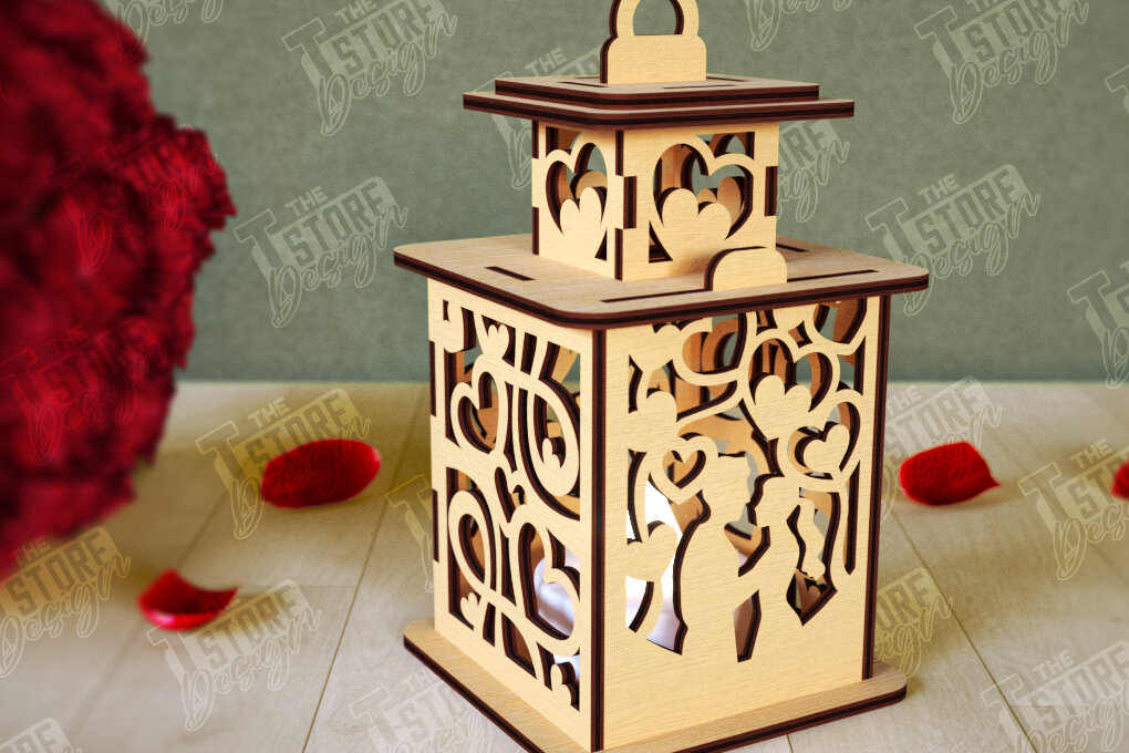 Σετ των 2 Intra απο ξύλο plywood 3mm-4mm πάχος – Φανάρι του Αγίου Βαλεντίνου | Λάμπα σκιών Δίασταση  20x20 cm INTRAFABR-110187540