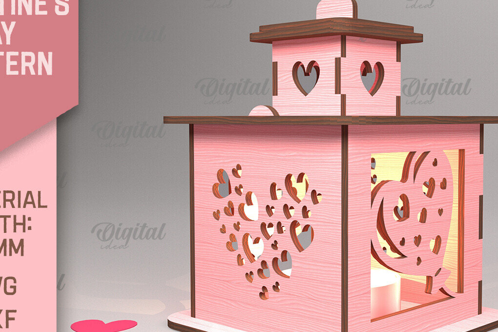 Σετ των 2 Intra απο ξύλο plywood 3mm-4mm πάχος – Φανάρι για την ημέρα του Αγίου Βαλεντίνου. 3D Lasercut Δίασταση  20x20 cm INTRAFABR-88057949