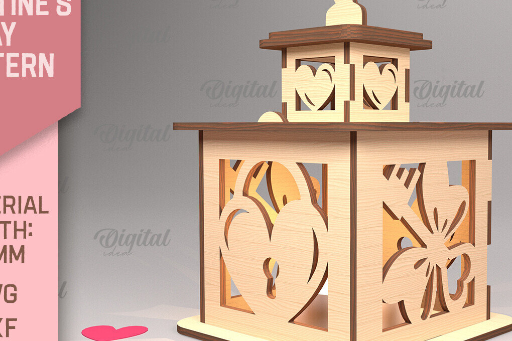 Σετ των 2 Intra απο ξύλο plywood 3mm-4mm πάχος – Φανάρι για την ημέρα του Αγίου Βαλεντίνου. 3D Lasercut Δίασταση  20x20 cm INTRAFABR-88058000