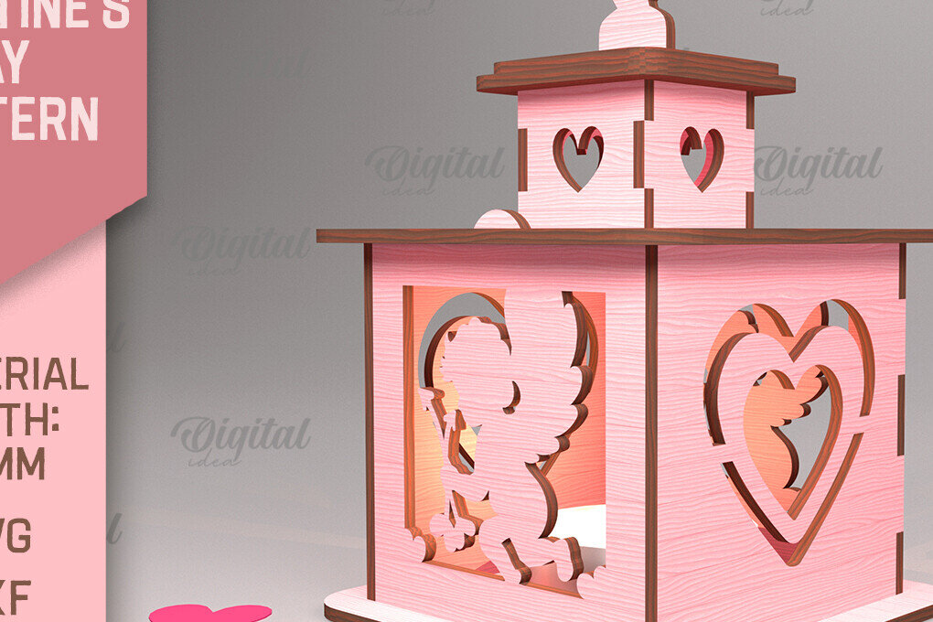 Σετ των 2 Intra απο ξύλο plywood 3mm-4mm πάχος – Φανάρι για την ημέρα του Αγίου Βαλεντίνου. 3D Lasercut Δίασταση  20x20 cm INTRAFABR-88058014