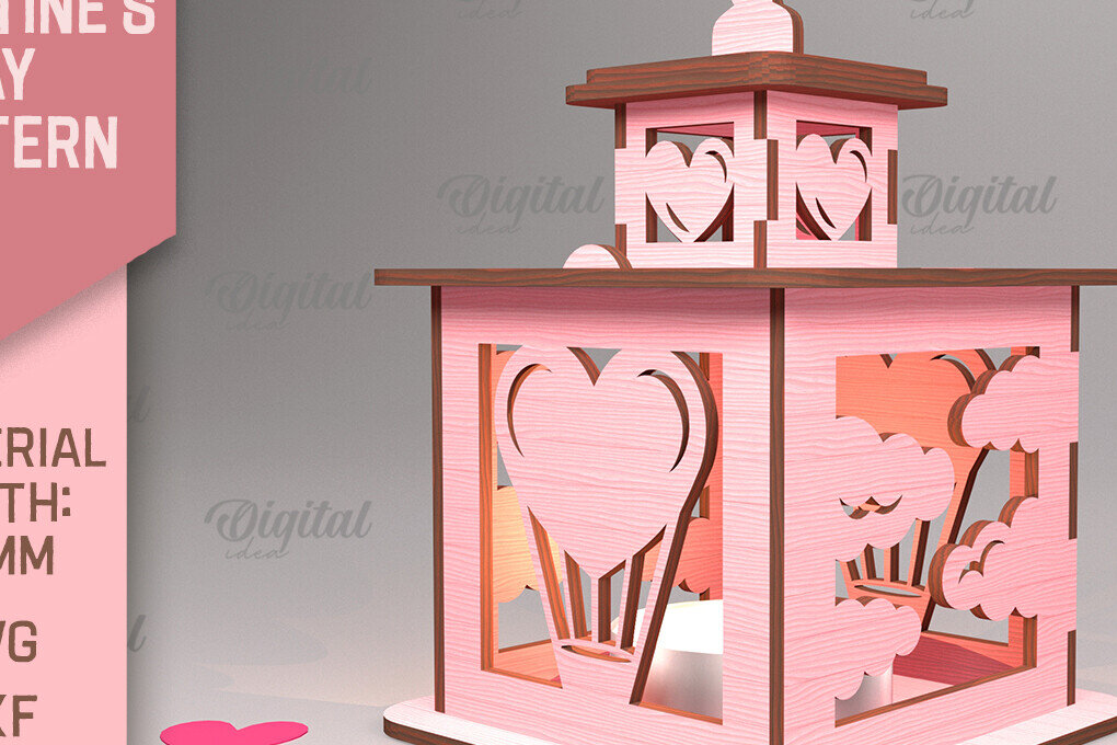 Σετ των 2 Intra απο ξύλο plywood 3mm-4mm πάχος – Φανάρι για την ημέρα του Αγίου Βαλεντίνου. 3D Lasercut Δίασταση  20x20 cm INTRAFABR-88058034