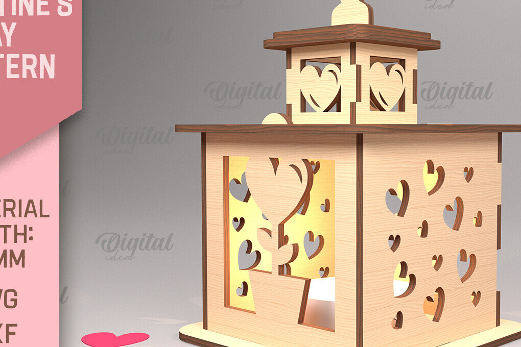 Σετ των 2 Intra απο ξύλο plywood 3mm-4mm πάχος – Φανάρι για την ημέρα του Αγίου Βαλεντίνου. 3D Lasercut Δίασταση  20x20 cm INTRAFABR-88058053