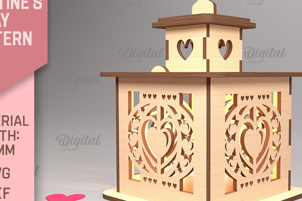 Σετ των 2 Intra απο ξύλο plywood 3mm-4mm πάχος – Φανάρι για την ημέρα του Αγίου Βαλεντίνου. 3D Lasercut Δίασταση  20x20 cm INTRAFABR-88057845