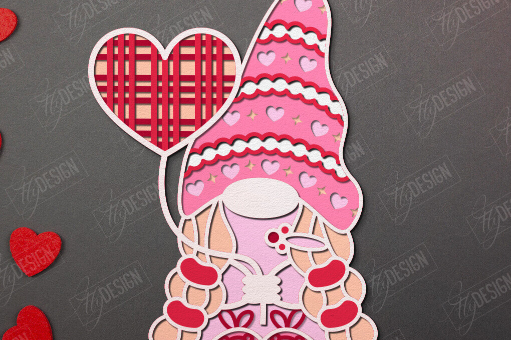 Intra απο ξύλο plywood 3mm-4mm πάχος – Gnome με στρώσεις για την ημέρα του Αγίου Βαλεντίνου | Τέχνη τοίχου Δίασταση  40x30 cm INTRAFABR-111808058