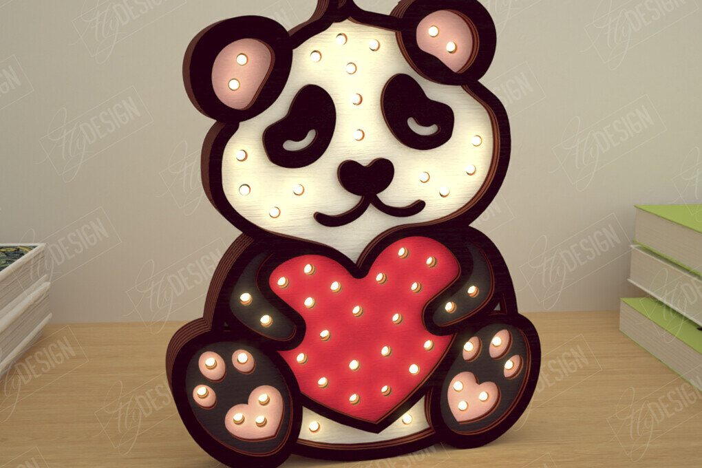 Σετ των 2 Intra απο ξύλο plywood 3mm-4mm πάχος – Λάμπα Led με στρώσεις για την ημέρα του Αγίου Βαλεντίνου | Αρκτοειδές ζώο της ασίας Δίασταση  20x20 cm INTRAFABR-110271693