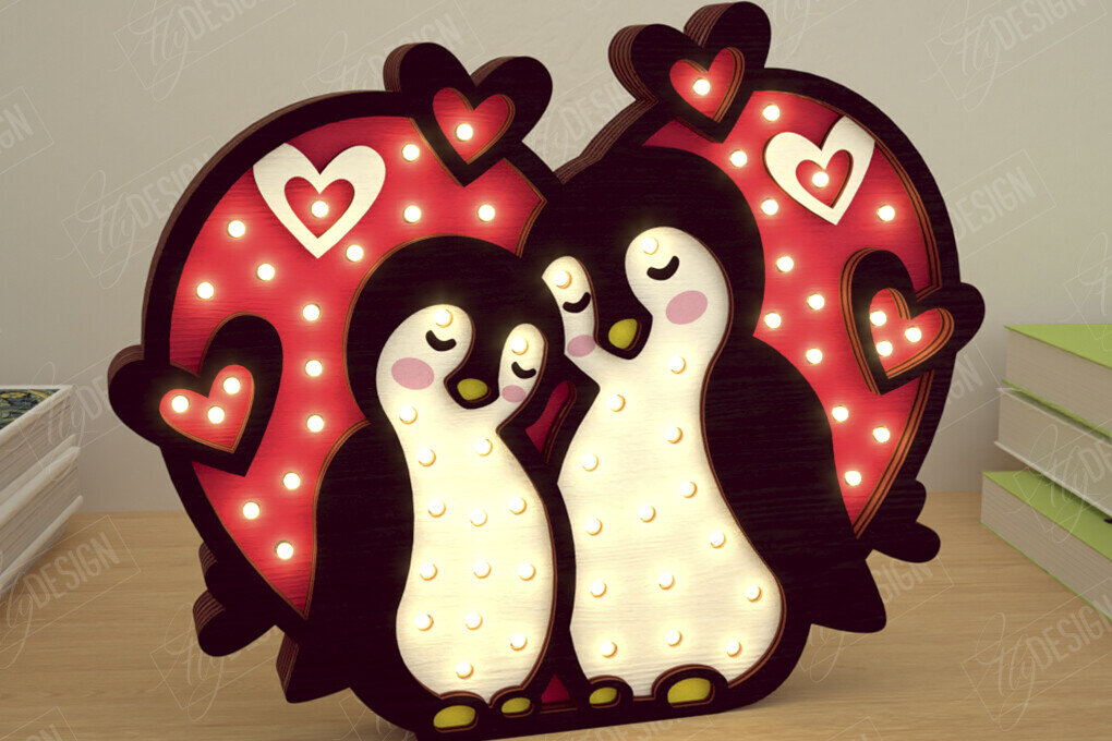 Σετ των 2 Intra απο ξύλο plywood 3mm-4mm πάχος – Λάμπα Led με στρώσεις για την ημέρα του Αγίου Βαλεντίνου|Penguin Δίασταση  20x20 cm INTRAFABR-110271780