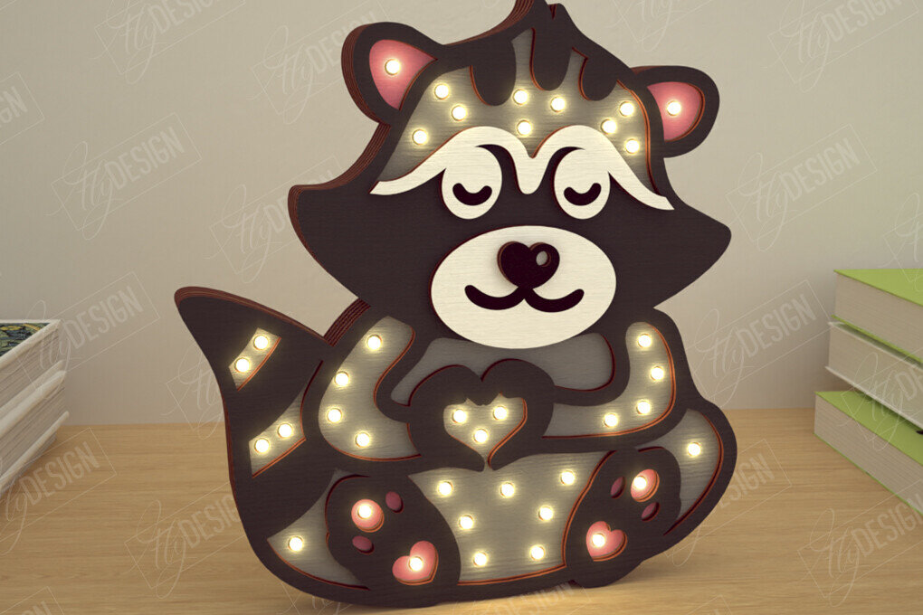 Σετ των 2 Intra απο ξύλο plywood 3mm-4mm πάχος – Λάμπα Led με στρώσεις|Ρακούν του Αγίου Βαλεντίνου Δίασταση  20x20 cm INTRAFABR-110271938