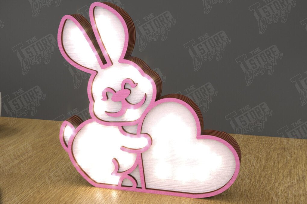 Σετ των 2 Intra απο ξύλο plywood 3mm-4mm πάχος – Ημέρα του Αγίου Βαλεντίνου Led Night Light | Λαγουδάκι Δίασταση  20x20 cm INTRAFABR-111365506