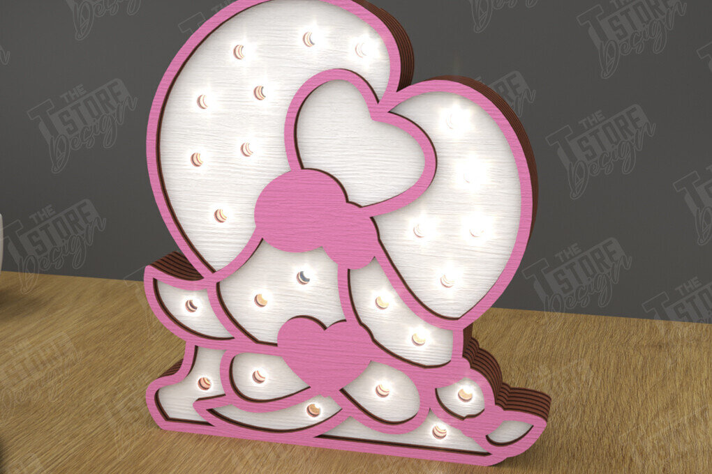 Σετ των 2 Intra απο ξύλο plywood 3mm-4mm πάχος – Ημέρα του Αγίου Βαλεντίνου Led Night Light | CNC Δίασταση  20x20 cm INTRAFABR-111365490