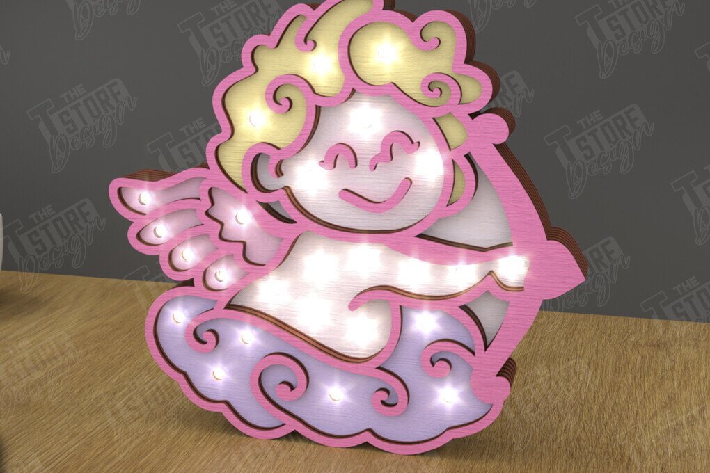 Σετ των 2 Intra απο ξύλο plywood 3mm-4mm πάχος – Ημέρα του Αγίου Βαλεντίνου Led Night Light | Έρως Δίασταση  20x20 cm INTRAFABR-111365483