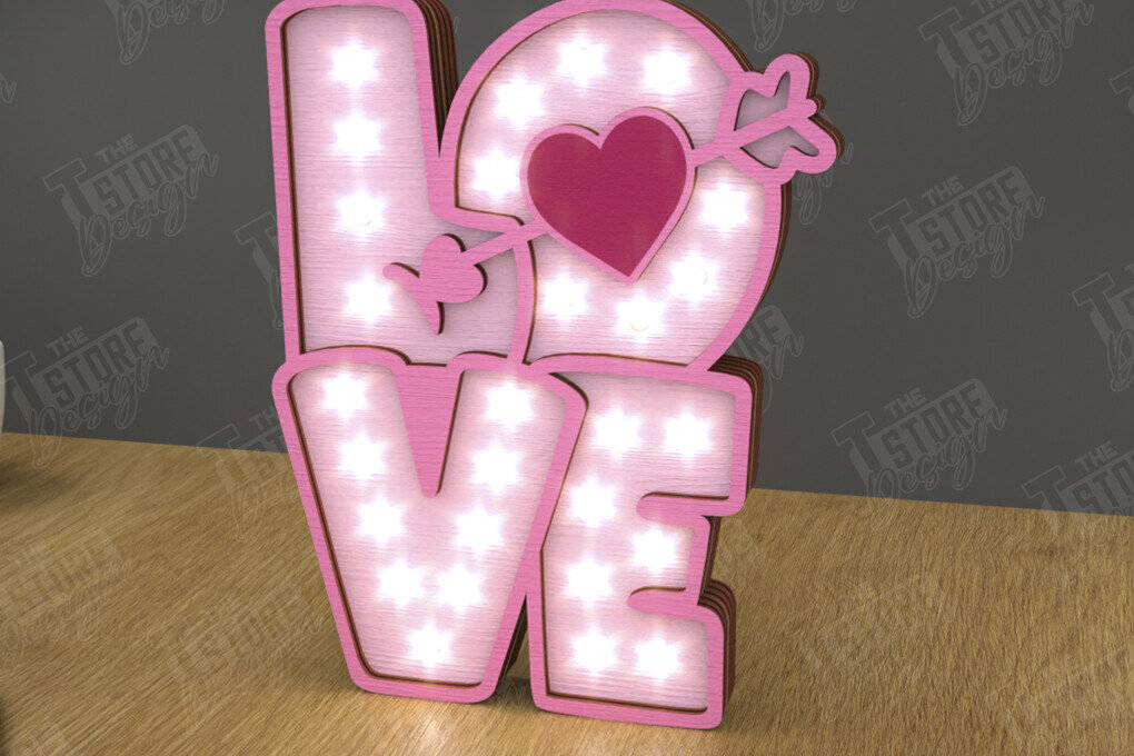 Σετ των 2 Intra απο ξύλο plywood 3mm-4mm πάχος – Ημέρα του Αγίου Βαλεντίνου Led Night Light | Αγάπη Δίασταση  20x20 cm INTRAFABR-111365473