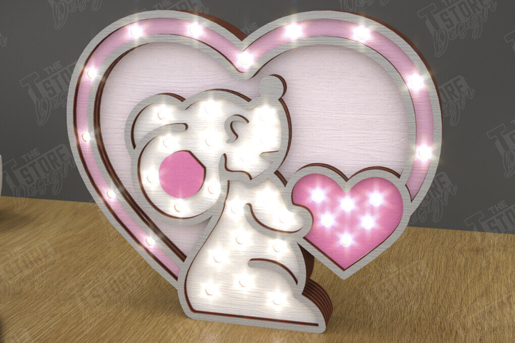 Σετ των 2 Intra απο ξύλο plywood 3mm-4mm πάχος – Ημέρα του Αγίου Βαλεντίνου Led Night Light | Ποντίκι Δίασταση  20x20 cm INTRAFABR-111365510