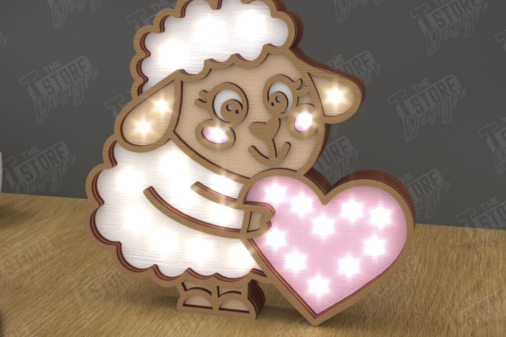 Σετ των 2 Intra απο ξύλο plywood 3mm-4mm πάχος – Ημέρα του Αγίου Βαλεντίνου Led Night Light | Πρόβατα Δίασταση  20x20 cm INTRAFABR-111365478