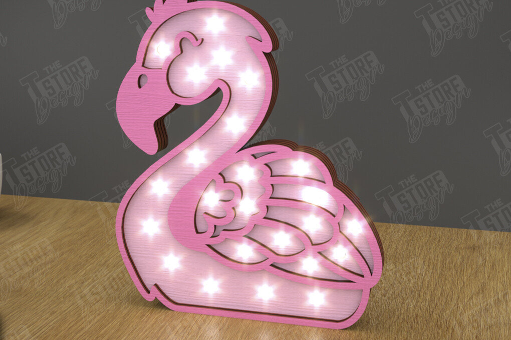 Σετ των 2 Intra απο ξύλο plywood 3mm-4mm πάχος – Ημέρα του Αγίου Βαλεντίνου Led Night Light|Flamingo Δίασταση  20x20 cm INTRAFABR-111365468
