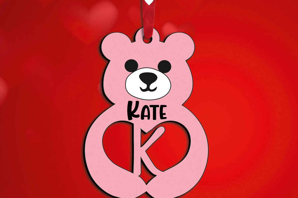 Σετ των 2 Intra απο ξύλο plywood 3mm-4mm πάχος – Δώρο για την ημέρα του Αγίου Βαλεντίνου Love Bear Letter K Δίασταση  20x20 cm INTRAFABR-115304055