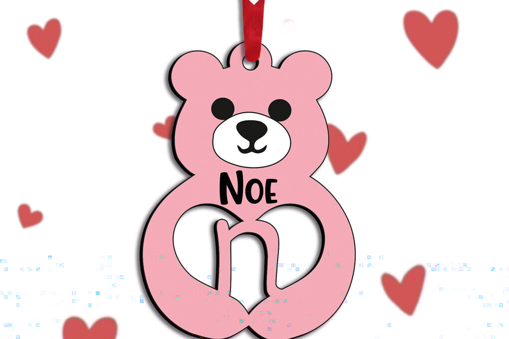 Σετ των 2 Intra απο ξύλο plywood 3mm-4mm πάχος – Δώρο για την ημέρα του Αγίου Βαλεντίνου Love Bear Letter N Δίασταση  20x20 cm INTRAFABR-115304183