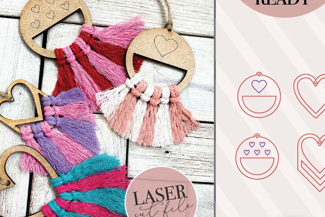 Σετ των 2 Intra απο ξύλο plywood 3mm-4mm πάχος – Ημέρα του Αγίου Βαλεντίνου Macrame Δίασταση  20x20 cm INTRAFABR-75009968