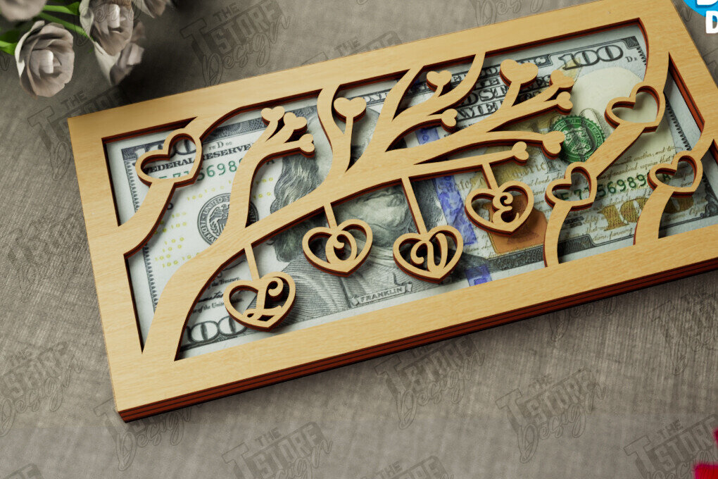 Σετ των 2 Intra απο ξύλο plywood 3mm-4mm πάχος – Κάτοχος χρημάτων για την ημέρα του Αγίου Βαλεντίνου | Ιδέα δώρου Δίασταση  20x20 cm INTRAFABR-112498604