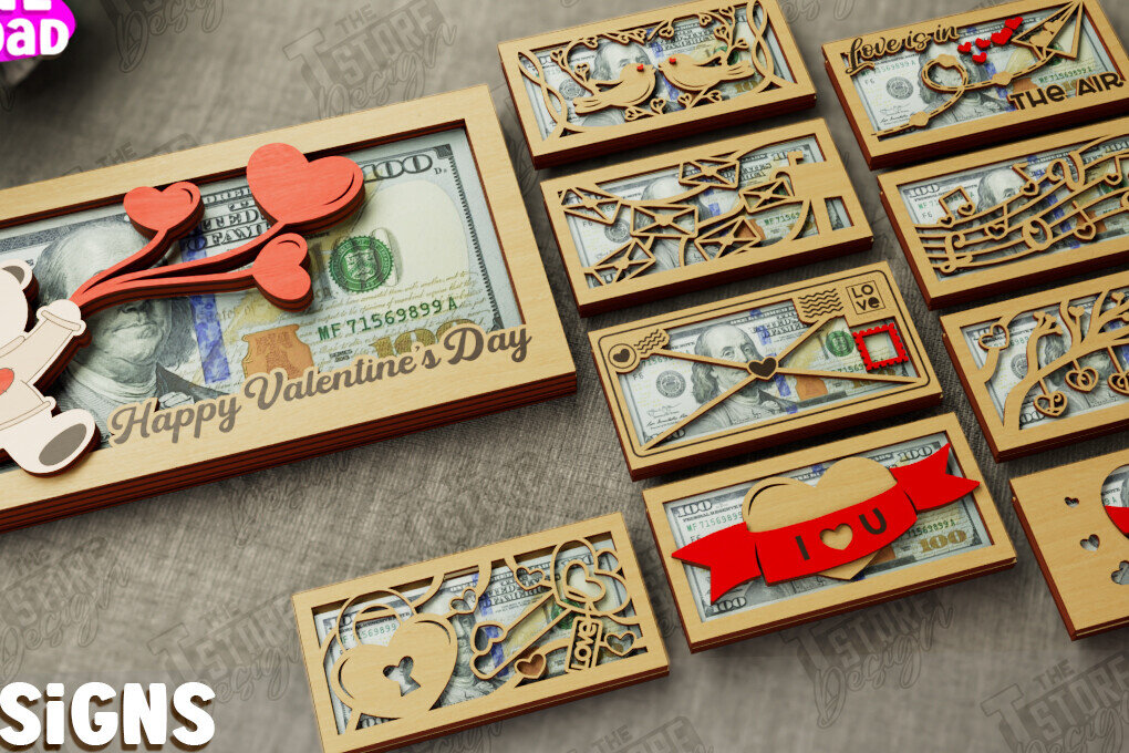 Σετ των 2 Intra απο ξύλο plywood 3mm-4mm πάχος – Πακέτο κατόχων χρημάτων για την ημέρα του Αγίου Βαλεντίνου Δίασταση  20x20 cm INTRAFABR-112499179