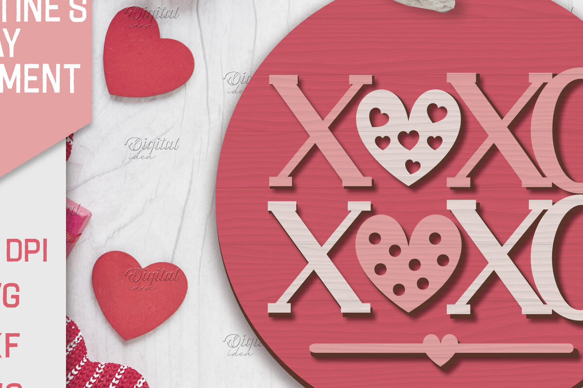 Σετ των 2 Intra απο ξύλο plywood 3mm-4mm πάχος – Λέιζερ στολίδι του Αγίου Βαλεντίνου. XoXo Δίασταση  20x20 cm INTRAFABR-85707498