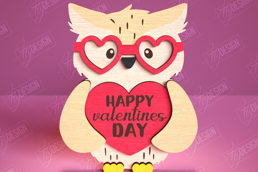 Σετ των 2 Intra απο ξύλο plywood 3mm-4mm πάχος – Κουκουβάγια του Αγίου Βαλεντίνου | Ρομαντικό Δώρο |CNC Δίασταση  20x20 cm INTRAFABR-113577294