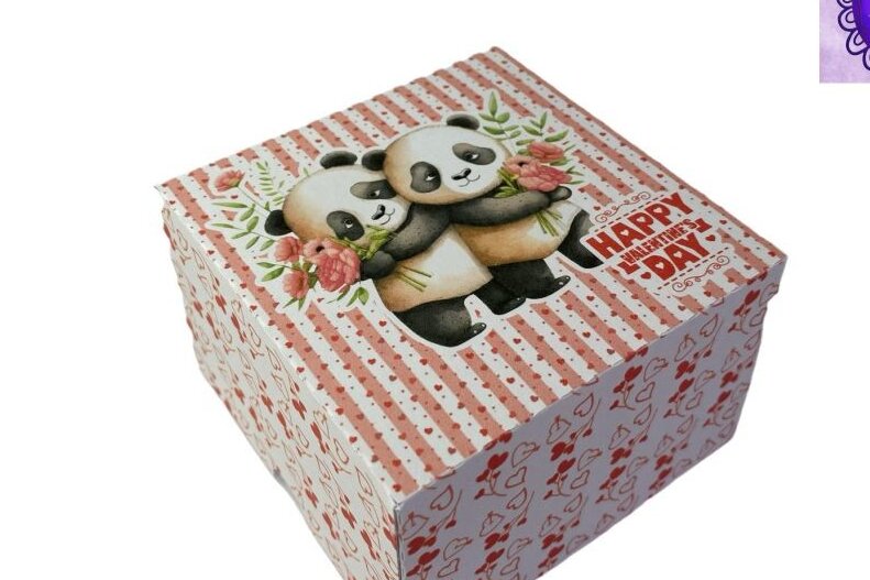 Σετ των 2 Intra απο ξύλο plywood 3mm-4mm πάχος – Κουτί δώρου για την ημέρα του Αγίου Βαλεντίνου Panda Δίασταση  20x20 cm INTRAFABR-58070557