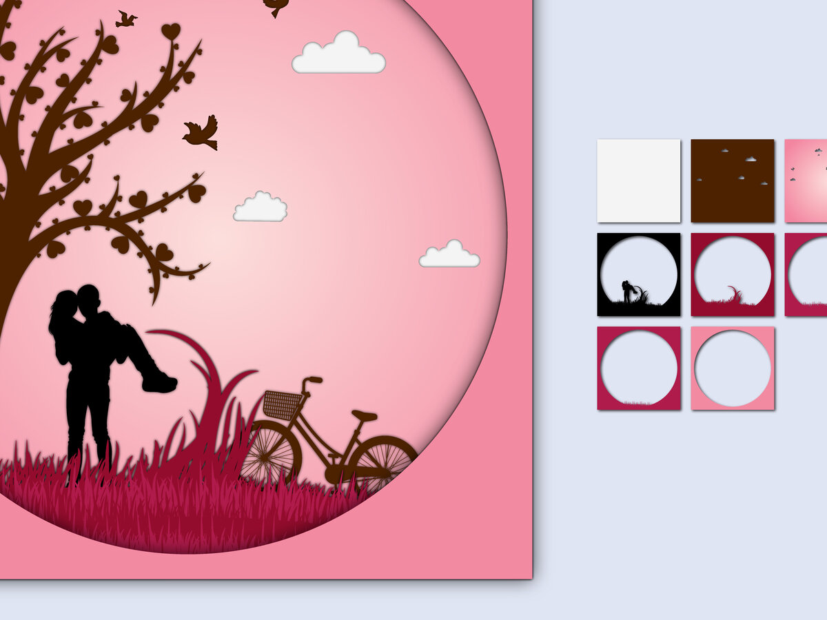 Σετ των 2 Intra απο ξύλο plywood 3mm-4mm πάχος – Χαρτί κοπής 3D για την ημέρα του Αγίου Βαλεντίνου Δίασταση  20x20 cm INTRAFABR-56466382