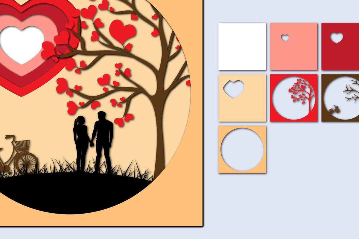 Σετ των 2 Intra απο ξύλο plywood 3mm-4mm πάχος – Χαρτί κοπής 3D για την ημέρα του Αγίου Βαλεντίνου Δίασταση  20x20 cm INTRAFABR-56840851