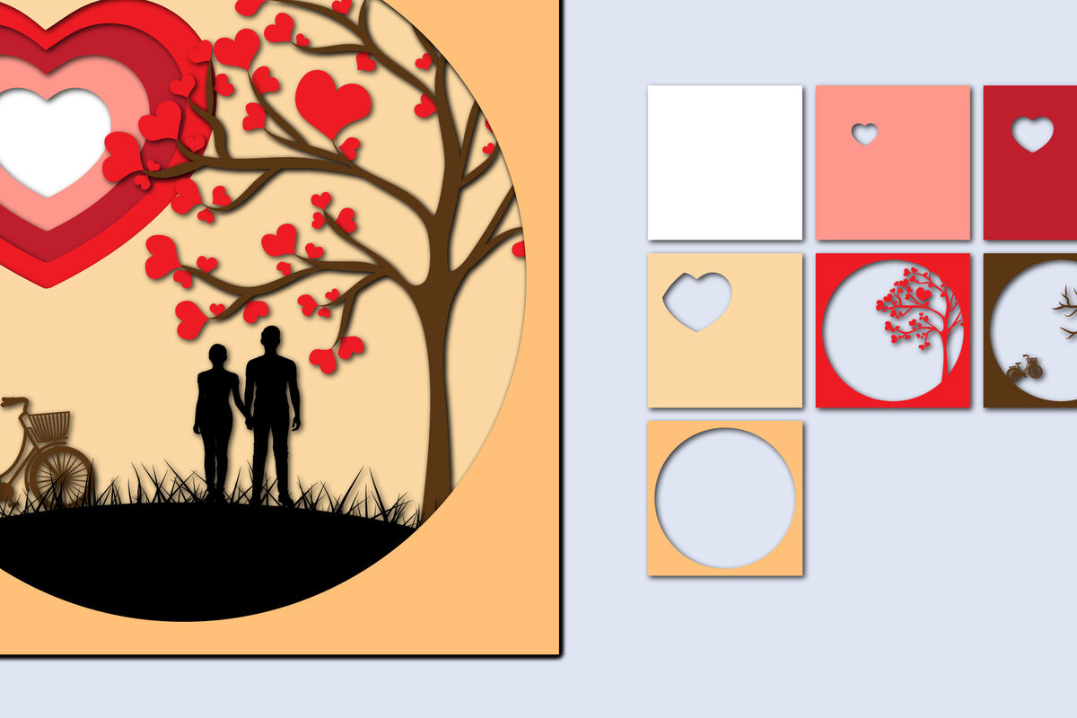 Σετ των 2 Intra απο ξύλο plywood 3mm-4mm πάχος – Χαρτί κοπής 3D για την ημέρα του Αγίου Βαλεντίνου Δίασταση  20x20 cm INTRAFABR-56841086