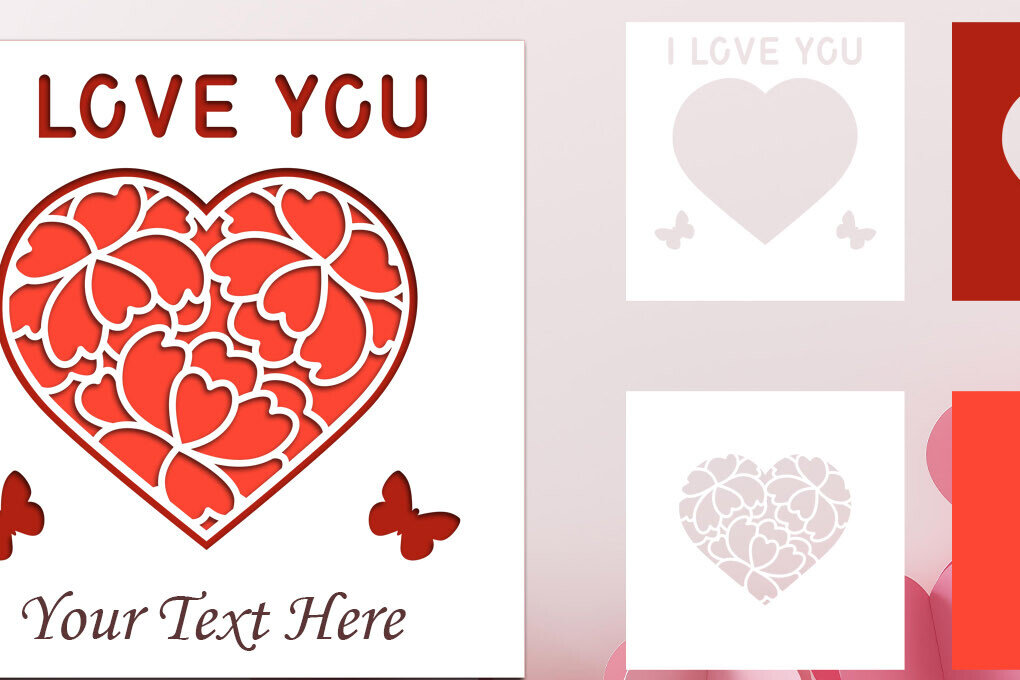 Σετ των 2 Intra απο ξύλο plywood 3mm-4mm πάχος – Χαρτόκοψη για την Ημέρα του Αγίου Βαλεντίνου, I Love You Card Δίασταση  20x20 cm INTRAFABR-86048546