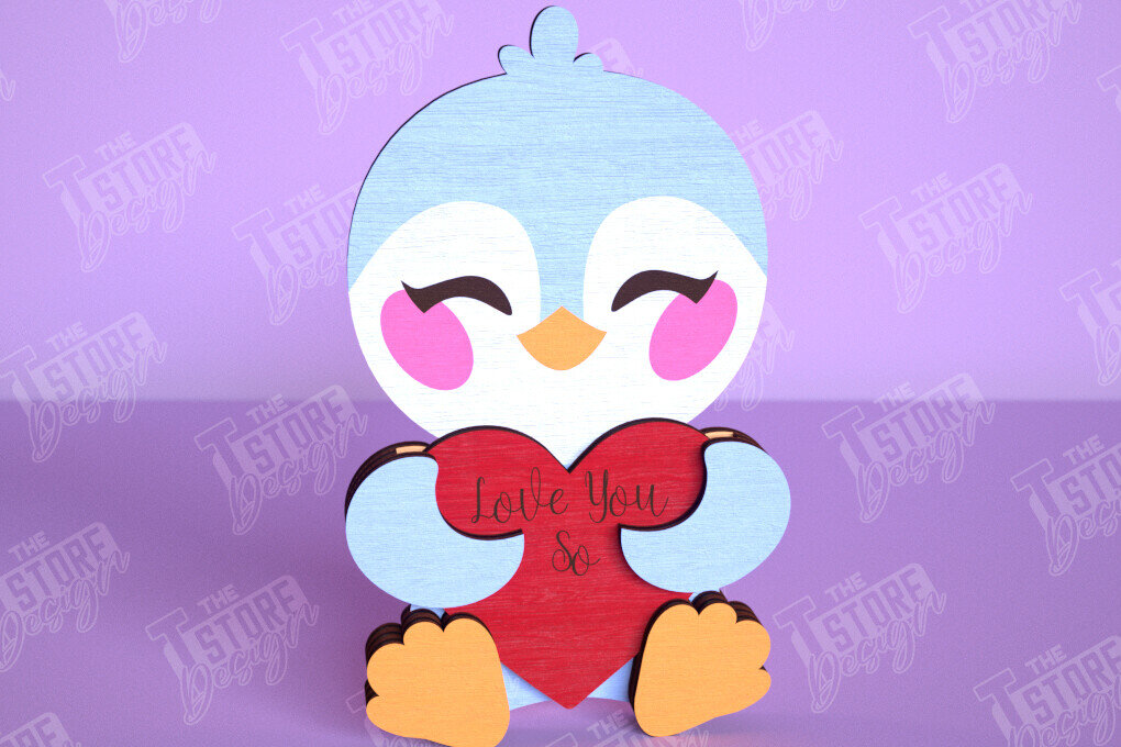 Σετ των 2 Intra απο ξύλο plywood 3mm-4mm πάχος – Πιγκουίνος του Αγίου Βαλεντίνου | Ρομαντικό δώρο Δίασταση  20x20 cm INTRAFABR-113528681