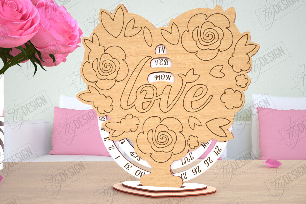 Σετ των 2 Intra απο ξύλο plywood 3mm-4mm πάχος – Λέιζερ Perpetual Calendar Day Valentine's Day Δίασταση  20x20 cm INTRAFABR-114817147