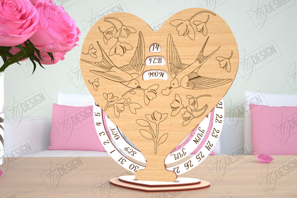 Σετ των 2 Intra απο ξύλο plywood 3mm-4mm πάχος – Λέιζερ Perpetual Calendar Day Valentine's Day Δίασταση  20x20 cm INTRAFABR-114817176