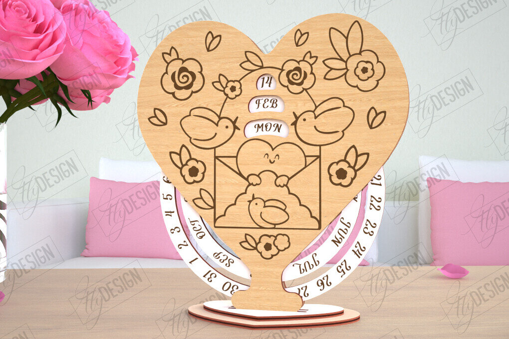 Σετ των 2 Intra απο ξύλο plywood 3mm-4mm πάχος – Λέιζερ Perpetual Calendar Day Valentine's Day Δίασταση  20x20 cm INTRAFABR-114817209