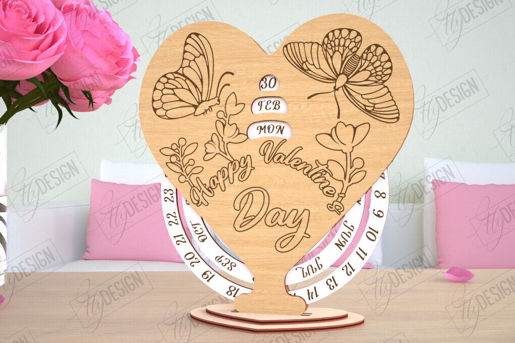 Σετ των 2 Intra απο ξύλο plywood 3mm-4mm πάχος – Λέιζερ Perpetual Calendar Day Valentine's Day Δίασταση  20x20 cm INTRAFABR-114817244
