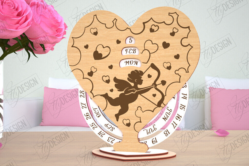 Σετ των 2 Intra απο ξύλο plywood 3mm-4mm πάχος – Λέιζερ Perpetual Calendar Day Valentine's Day Δίασταση  20x20 cm INTRAFABR-114817110