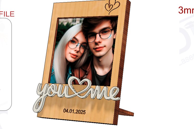 Σετ των 2 Intra απο ξύλο plywood 3mm-4mm πάχος – Κορνίζα για την ημέρα του Αγίου Βαλεντίνου Δίασταση  20x20 cm INTRAFABR-113243941