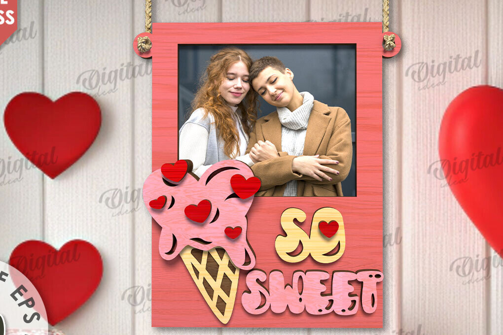 Σετ των 2 Intra απο ξύλο plywood 3mm-4mm πάχος – Κορνίζα για την Ημέρα του Αγίου Βαλεντίνου Δίασταση  20x20 cm INTRAFABR-110245262