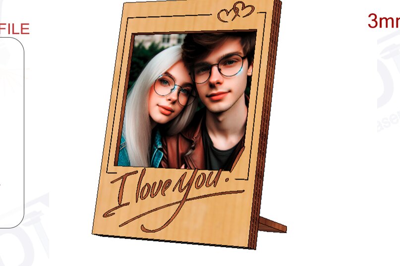 Σετ των 2 Intra απο ξύλο plywood 3mm-4mm πάχος – Κορνίζα για την ημέρα του Αγίου Βαλεντίνου Δίασταση  20x20 cm INTRAFABR-113243801