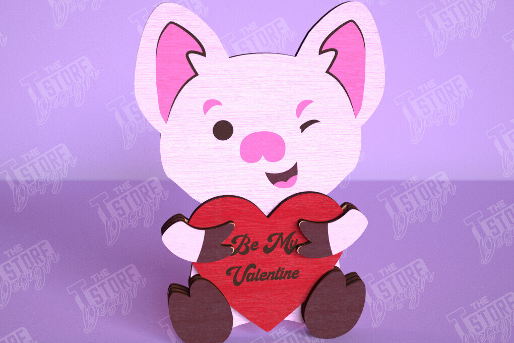 Σετ των 3 Intra απο ξύλο plywood 3mm-4mm πάχος – Γουρούνι του Αγίου Βαλεντίνου | Ρομαντικό Δώρο |CNC Δίασταση  20x20 cm INTRAFABR-113528736