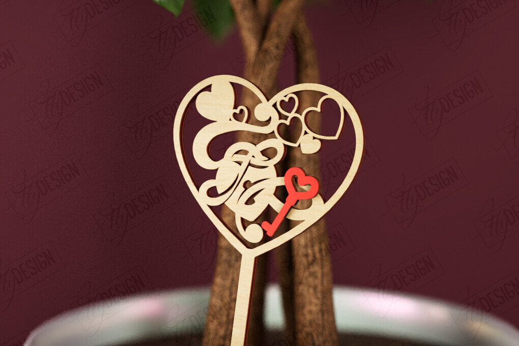 Σετ των 2 Intra απο ξύλο plywood 3mm-4mm πάχος – Φυτό Πάσσαλο για την Ημέρα του Αγίου Βαλεντίνου |Σχήμα καρδιάς Δίασταση  20x20 cm INTRAFABR-112620665