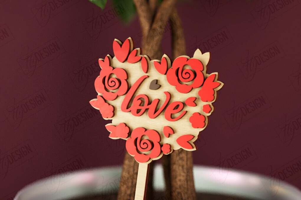 Σετ των 2 Intra απο ξύλο plywood 3mm-4mm πάχος – Φυτό Πάσσαλο για την Ημέρα του Αγίου Βαλεντίνου |Σχήμα καρδιάς Δίασταση  20x20 cm INTRAFABR-112620691