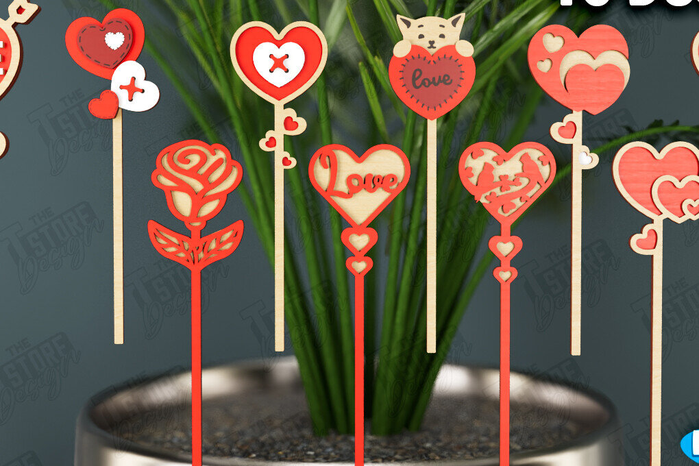 Σετ των 2 Intra απο ξύλο plywood 3mm-4mm πάχος – Πακέτο φυτών για την Ημέρα του Αγίου Βαλεντίνου |CNC Δίασταση  20x20 cm INTRAFABR-112631128