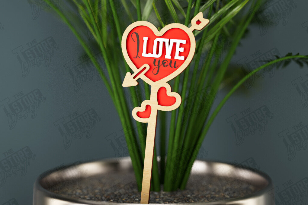 Σετ των 2 Intra απο ξύλο plywood 3mm-4mm πάχος – Ημέρα του Αγίου Βαλεντίνου Plant Stakes | Αρχείο CNC Δίασταση  20x20 cm INTRAFABR-112631013