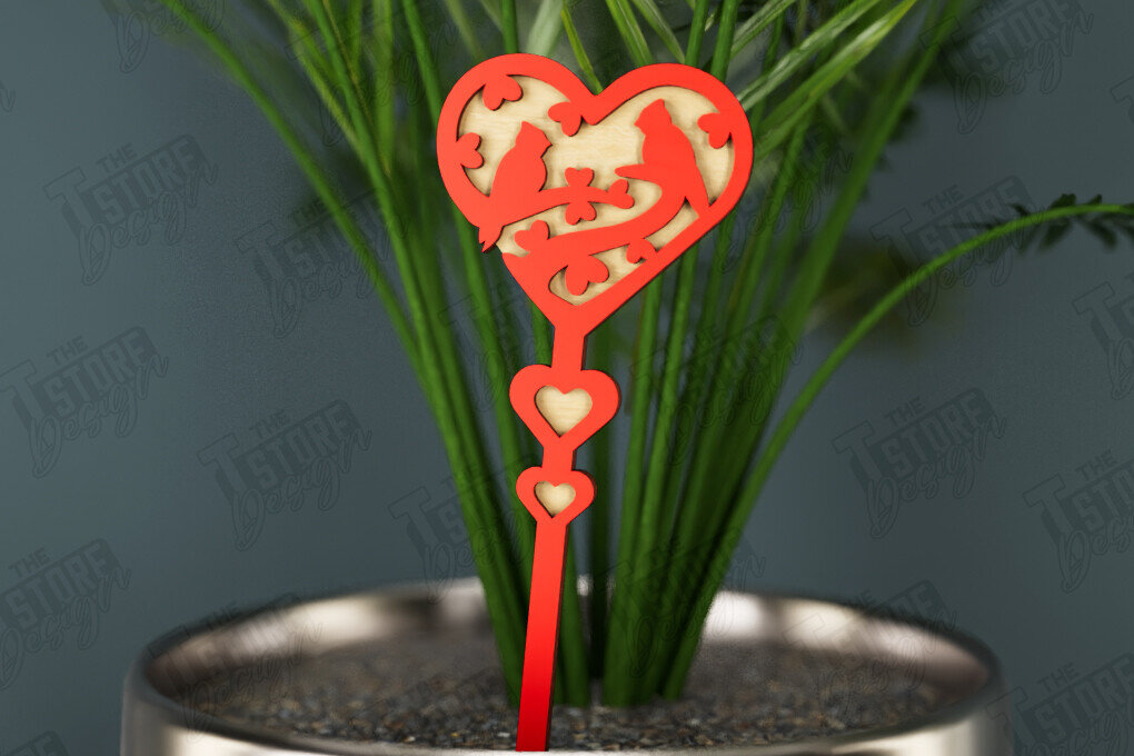 Σετ των 2 Intra απο ξύλο plywood 3mm-4mm πάχος – Ημέρα του Αγίου Βαλεντίνου Plant Stakes | Αρχείο CNC Δίασταση  20x20 cm INTRAFABR-112631023