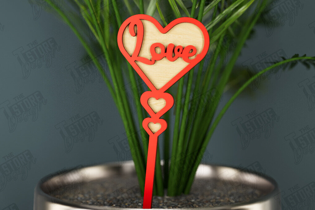 Σετ των 2 Intra απο ξύλο plywood 3mm-4mm πάχος – Ημέρα του Αγίου Βαλεντίνου Plant Stakes | Αρχείο CNC Δίασταση  20x20 cm INTRAFABR-112631026