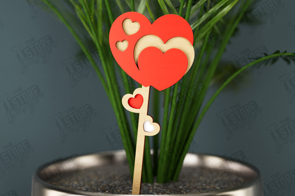 Σετ των 2 Intra απο ξύλο plywood 3mm-4mm πάχος – Ημέρα του Αγίου Βαλεντίνου Plant Stakes | Αρχείο CNC Δίασταση  20x20 cm INTRAFABR-112631034