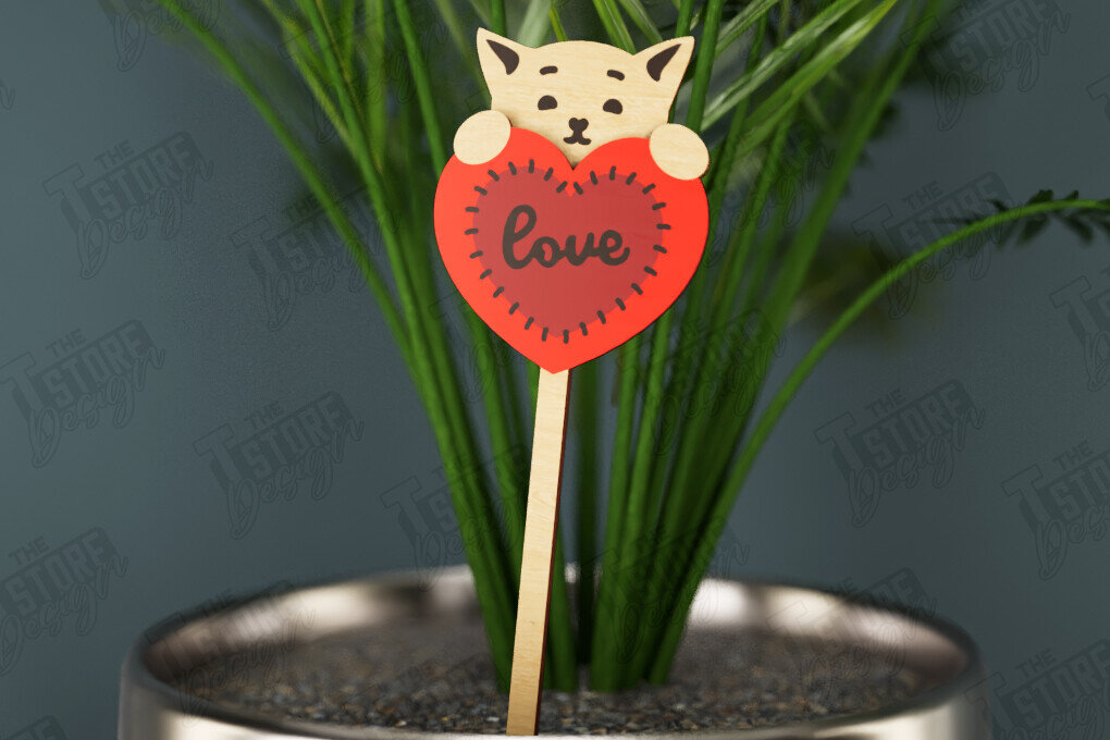 Σετ των 2 Intra απο ξύλο plywood 3mm-4mm πάχος – Ημέρα του Αγίου Βαλεντίνου Plant Stakes | Αρχείο CNC Δίασταση  20x20 cm INTRAFABR-112631038