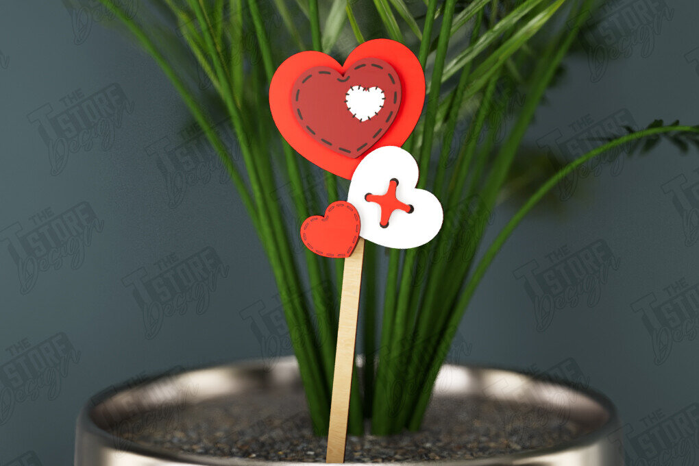 Σετ των 2 Intra απο ξύλο plywood 3mm-4mm πάχος – Ημέρα του Αγίου Βαλεντίνου Plant Stakes | Αρχείο CNC Δίασταση  20x20 cm INTRAFABR-112630997